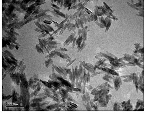 紫外線散乱剤の分散が不均一な状態の電子顕微鏡画像。微粒子粉体が偏って凝集している